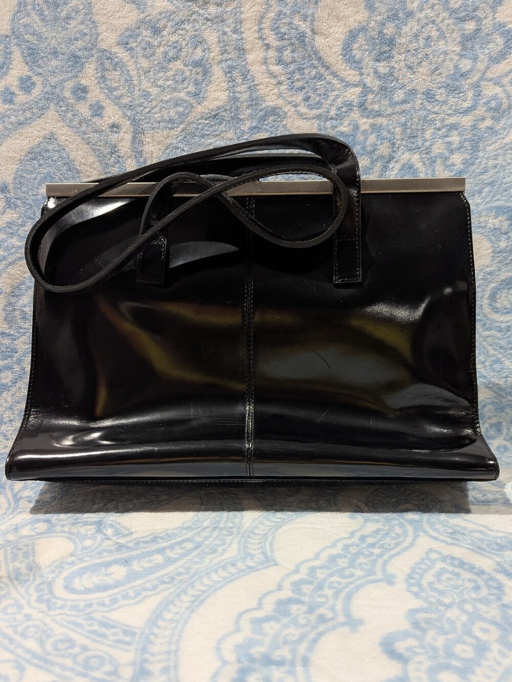Vintage Classic Black Patent Shoulder Bag